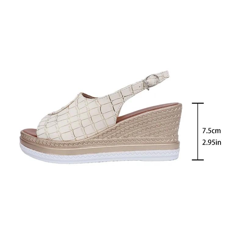 Sandały damskie na koturnie, klamra jednorzędowa, obcas 7,5 cm, wysokie buty damskie, rekreacyjne, duże rozmiary, zwięzłe, dojrzałe, 2025 Sandalias De Mujer