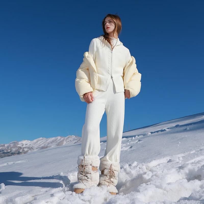 Sancai 2025 Winter Women's Hooded Zipper Knit Cardigan