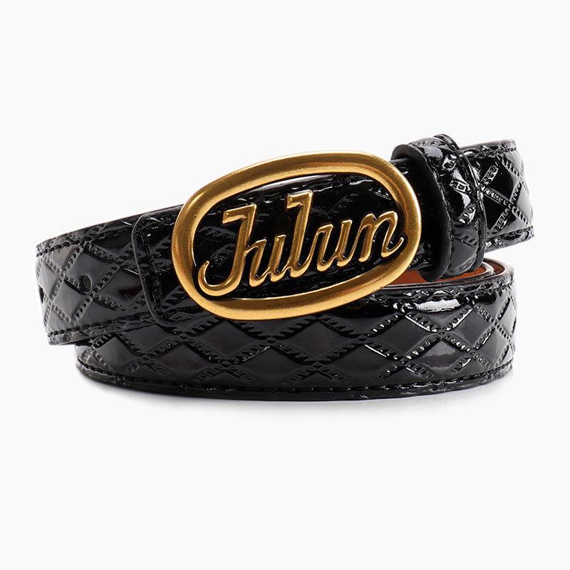 

Buckle Letter Julun Classic Rhombus Pattern Women Belt For Casual Outfits Office Black Gold