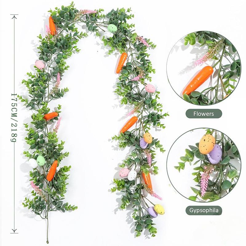 Artificial Easter Vine Garland with Colorful Eggs and Carrots Spring Home Decor for Mantel Door and Table Centerpiece