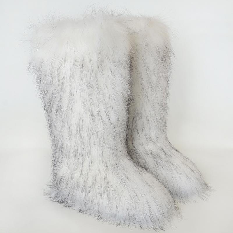 Ladies Winter Faux Fur Raccoon Hairy Boots Snow Boots Shoes