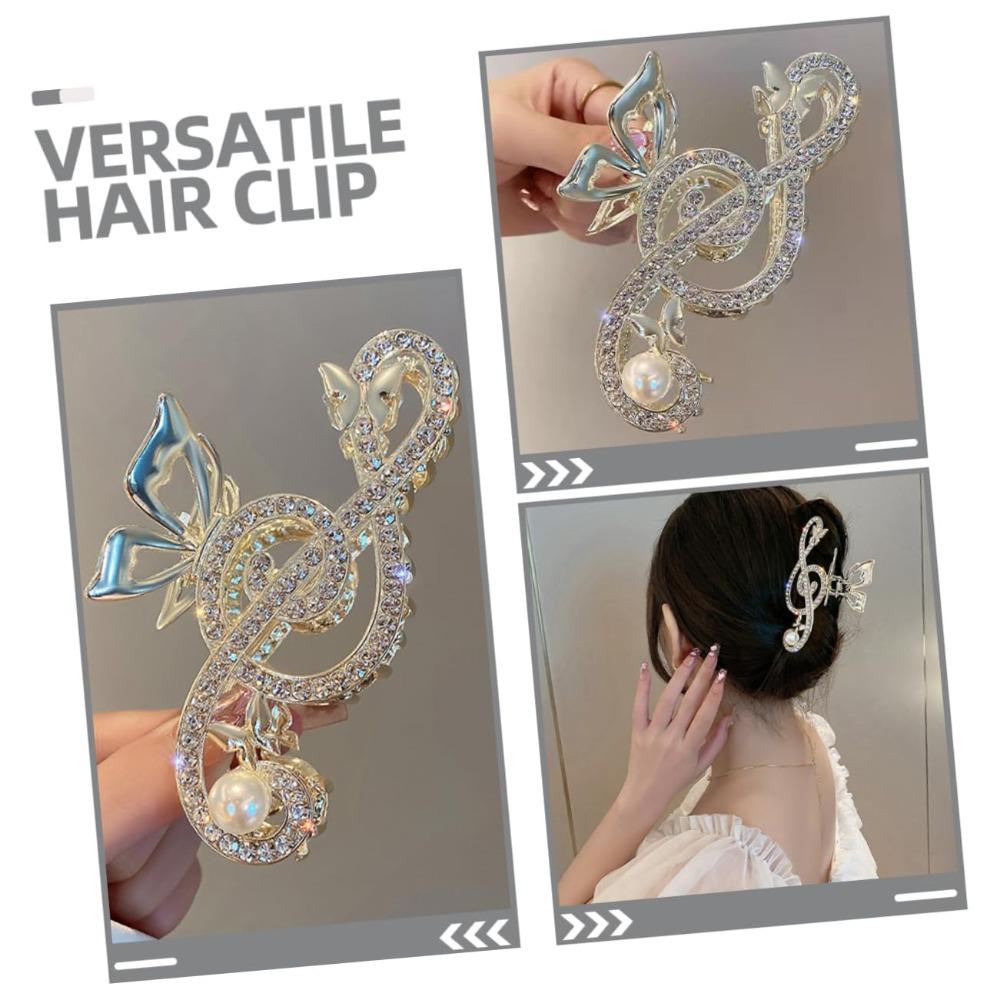 Thick Hair Music Note Claw Clip Rhinestone Shark Clip Luxury Metal Hairpins  Women
