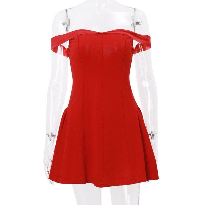 

Else Fashion Style Women s New Sexy Sexy off-Shoulder Special-Interest Design Elegant Evening Dress Dress Women Red S
