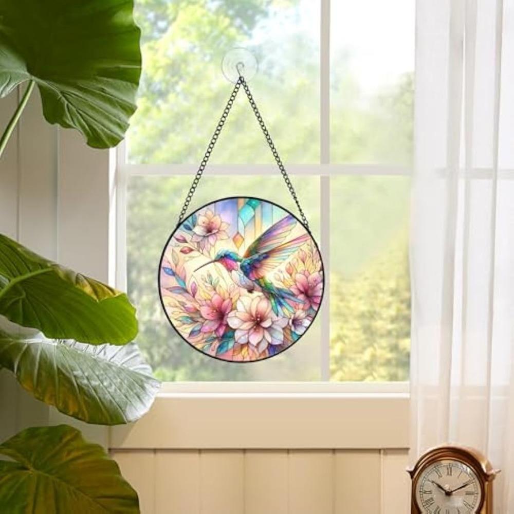 Stained Glass Hummingbird Sun Catcher Window Art Decor for Home Garden
