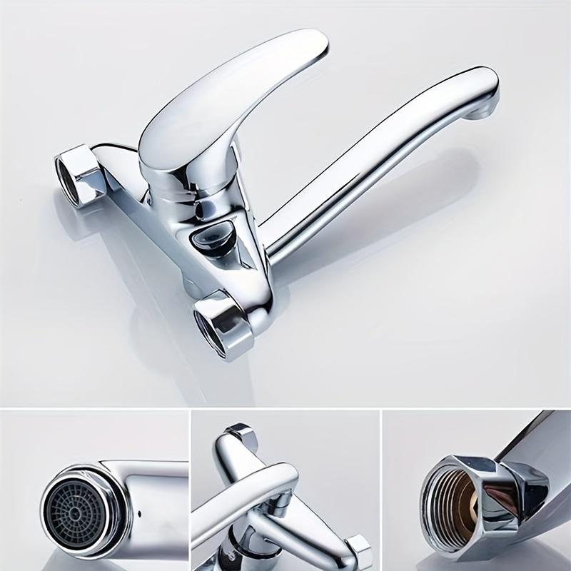1pc Silvery Copper Material Simple and Convenient Two-Hole Wall-Mounted Hot and Cold Flush-Mounted Swivel Spout Kitchen Hot and Cold Faucet