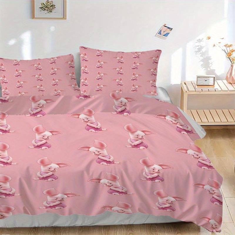 

3pcs Pink Piglet Printed Quilt Set Soft and Comfortable Quilt Cover for Bedroom, Guest Room Q025 135x200cm