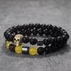 2Pcs Men Skull Bracelet Set Natural Hematite Turquoise Onyx Beaded Braclet Hip Hop Rock Riding Male Wrist Guard Accessories