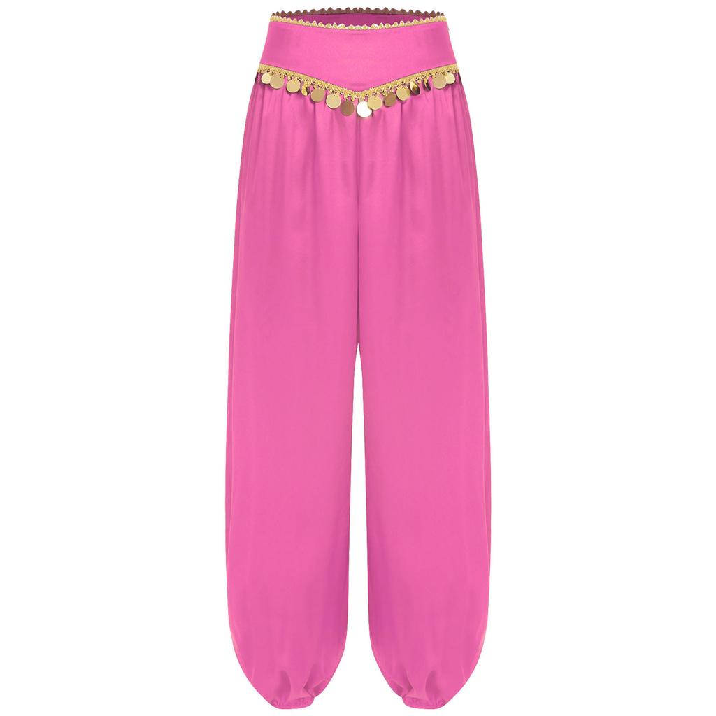 Womens Belly Dance Pants Low Waist Sequins Loose Harem Pants Baggy Design Halloween Arabian Performance Costume