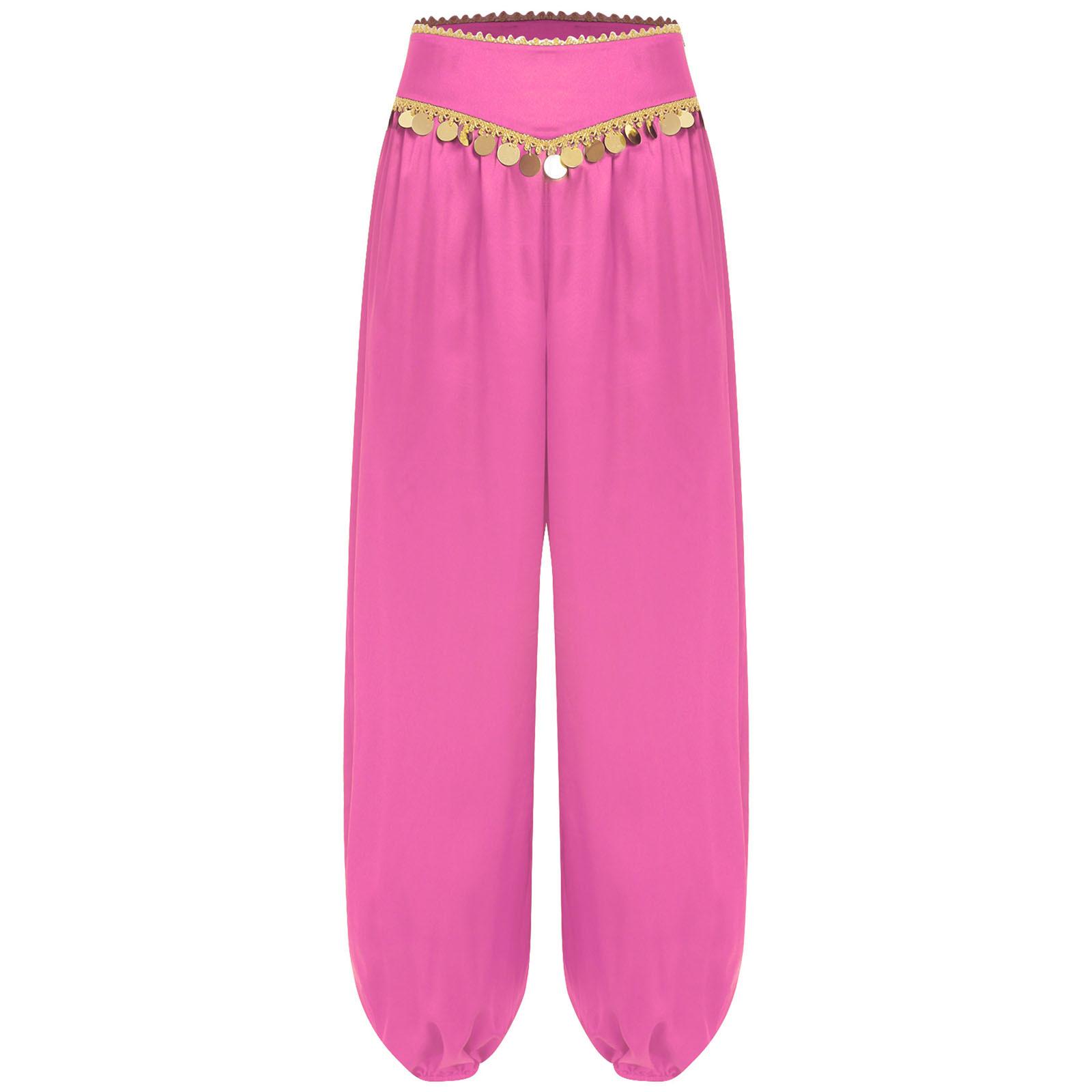 

Жіночі штани для танцю живота з низькою посадкою, з паєтками, широкі штани-гаремного типу, мішкуватого дизайну, костюм для виступу на Хелловін в арабському стилі XXL гарячі рожевого кольору