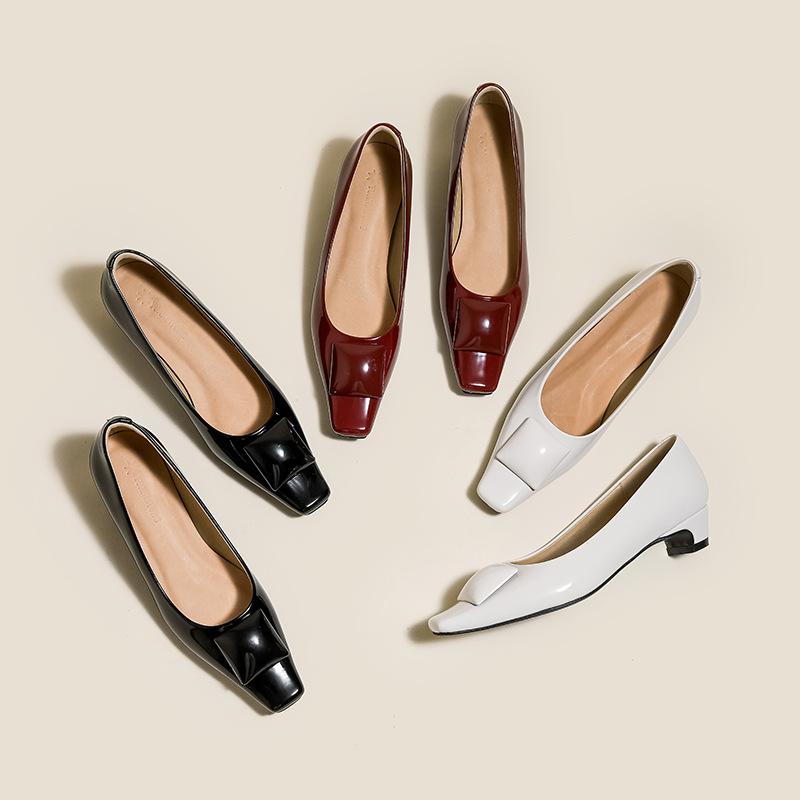 Yuanlitong cowhide high heels women's thick heels are not tired of feet European and American light luxury women's shoes Hong Kong counter high-end si