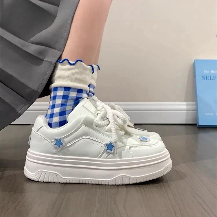 Women Kawaii Blue Platform Sneakers White Shoes Vulcanize Cute Casual Footwear Skateboard Tennis Female