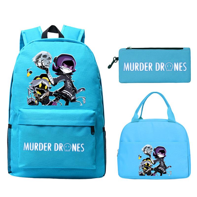Murder Drones Printed Children's Backpack Pencil Bag Meal Bag Set Large Capacity Student School Bag