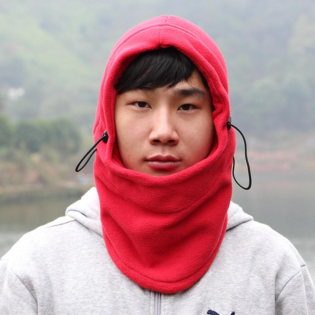 Winter Cold Protection Mask Hood Neck Warmer Red Men's All-in-One