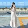 Gentle wind temperament fairy swing collar suspender dress 2026 summer new elegant and beautiful waist long dress women's clothing