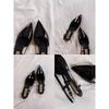 Cowhide new pointed head empty bag head short heel sandals kitten and single shoes women