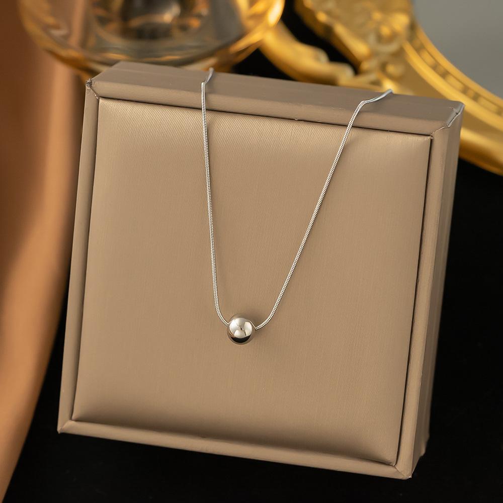 Minimalistiskt Hänge med Rund Pärla Halsband för Kvinnor Rostfritt Stål Nyckelbens Choker Lång Kedja Mode Statement Girl Present