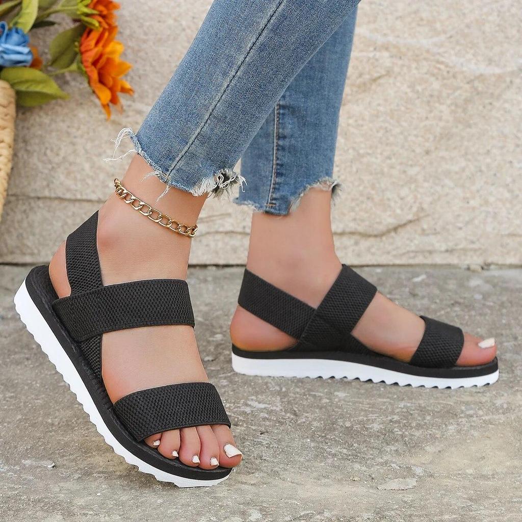 Kadın Hafif Topuklu Sandalet Rahat Yumuşak Alt Slip on Flats Ayakkabı Trend Eşleşen Renk Ayakkabı Bağı Düz Sandalet