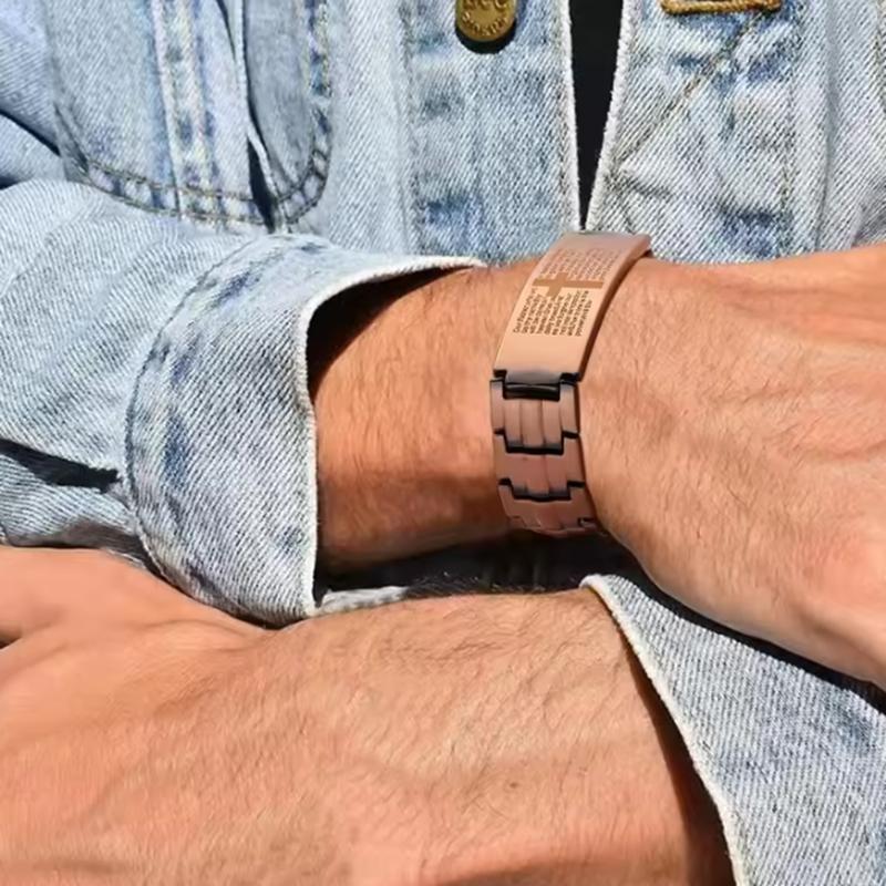 Braccialetti Magnetici in Rame da Uomo, Braccialetto in Rame Puro con Croce e Magneti di Forza a Doppia Fila per Uomo Marito Papà Regali di Natale
