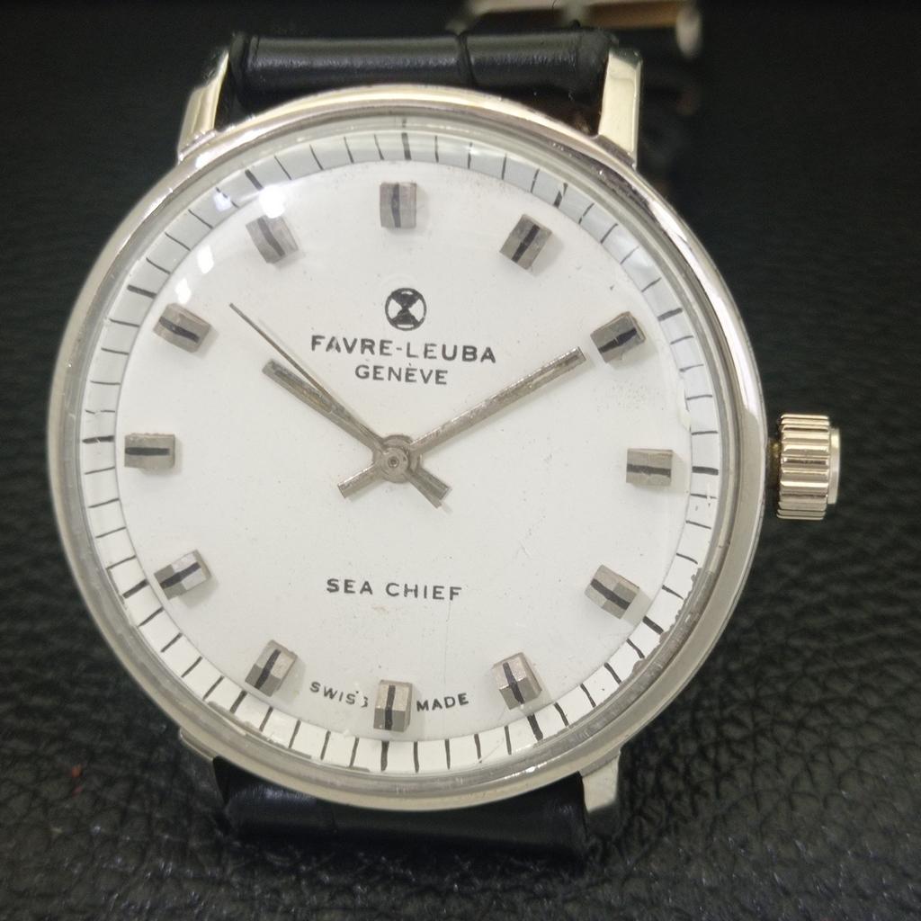 VINTAGE FAVRE LEUBA SEA CHIEF 253 HAND-WINDING SWISS MENS WHITE WATCH a703758-1