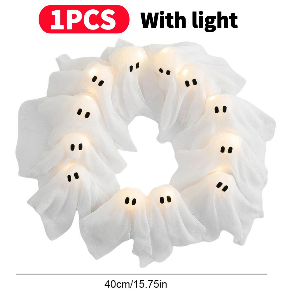 1/2Pcs Halloween Wreath Cute Ghost Wreath Halloween Spooky Hanging Wreath for Front Door Wall Halloween Party Holiday Decoration