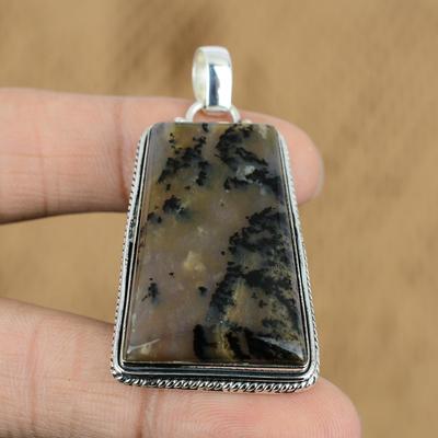 Natural Honey Dendrite Opal Gemstone Pendant 925 Sterling Silver For Women
