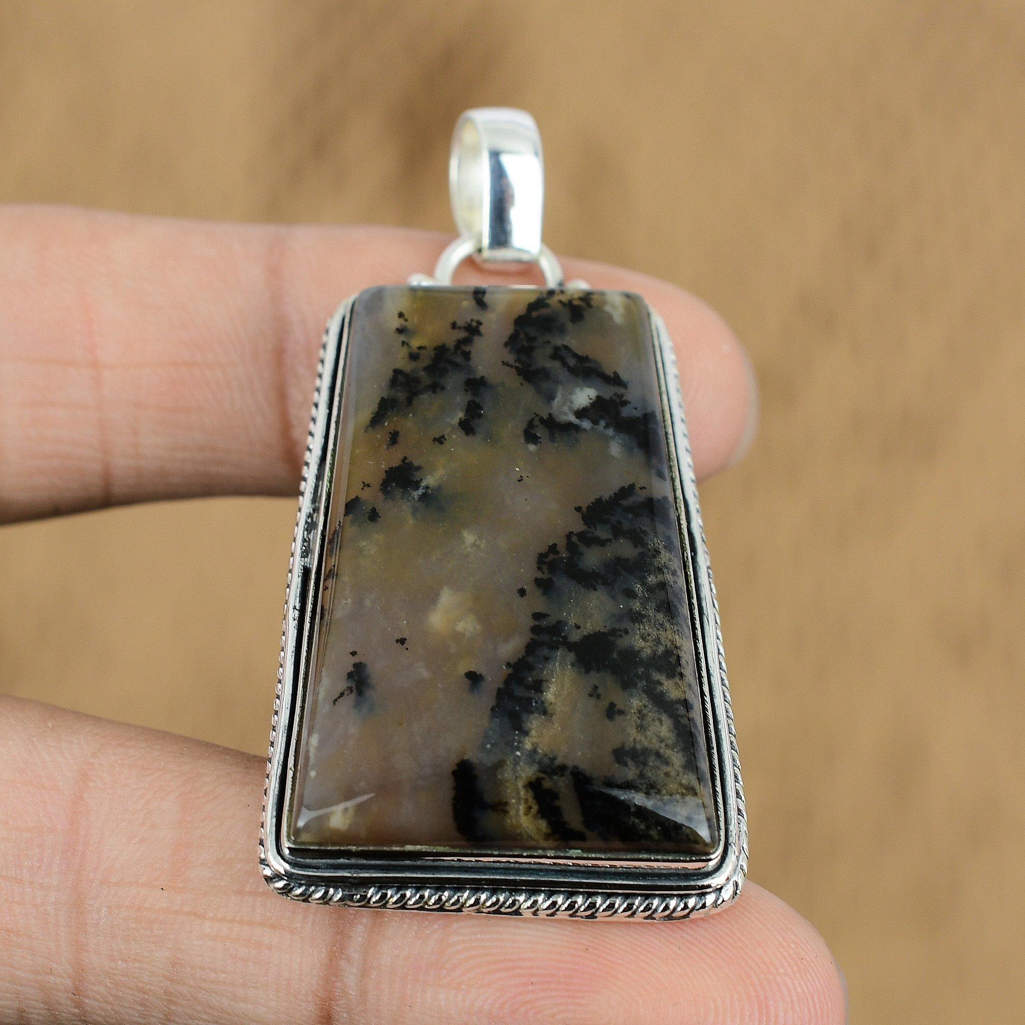 

Natural Honey Dendrite Opal Gemstone Pendant 925 Sterling Silver For Women