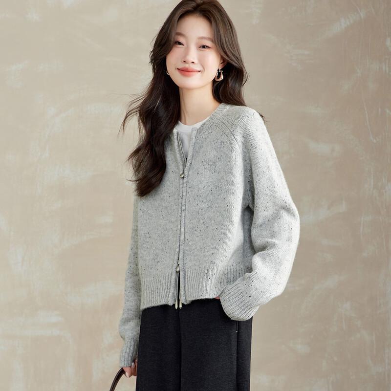 

Srcr Women s 590g Pure Wool Thickened Double Zipper Knit Cardigan M