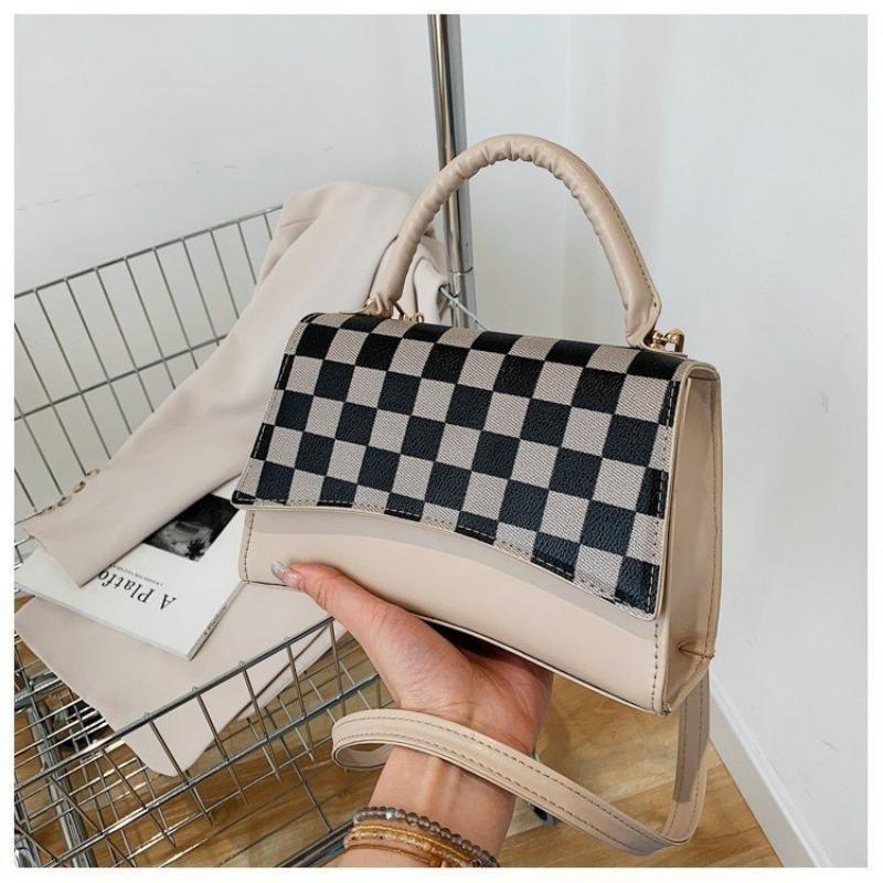 Small Square Bag New Trendy and Cool Casual Hand Bag Simple Color Matching Checkerboard Single Shoulder Messenger Bag Portable and Compact
