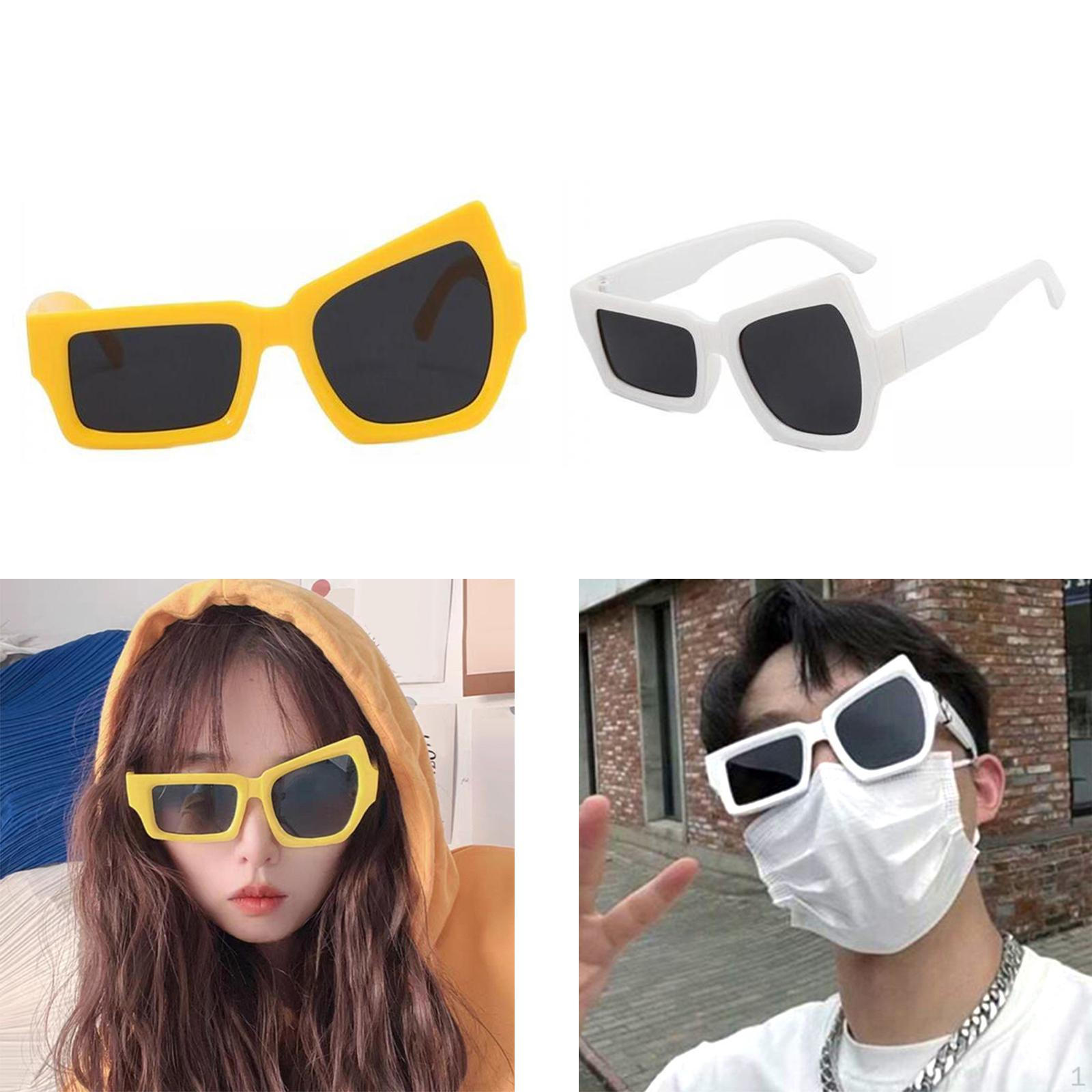 

2x Novelty Party Sunglasses, Retro Style Protection Asymmetric Resin Unisex Eyewear for Girls Beach
