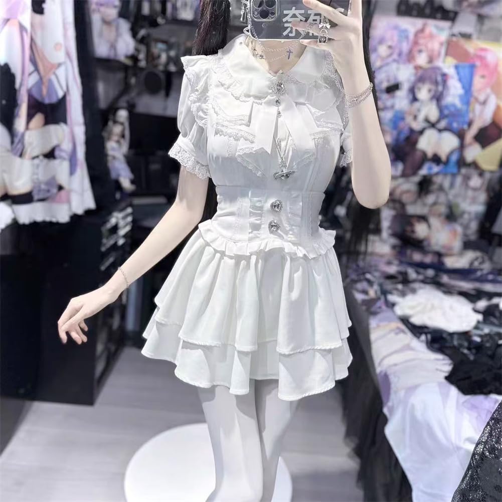 Mini Pleated Skirt with Everyday Harajuku Style [KEWJYUE] Landmine-style Ruffles, High-Waisted, Slimming, Above-the-Knee, Leg-Slimming, Cute,