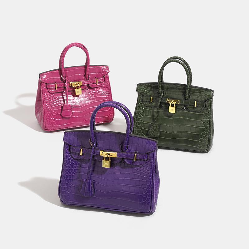 25cm Borsa Birkin Classica Moda Motivo Coccodrillo Lusso Donna Grande Capacità Tote Spalla a Tracolla Borsa Media Materiale PU Morbido Chiusura con Fibbia