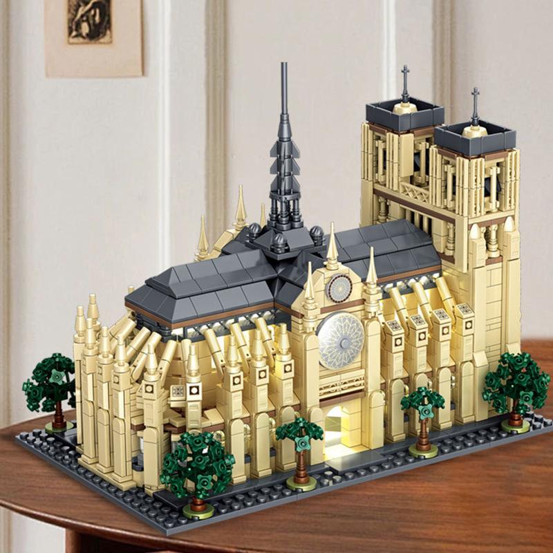MOC 1757PCS City Street View LED Notre Dame Cathedral Building Blocks Medieval Church DIY Model Puzzle Toy holiday Gift