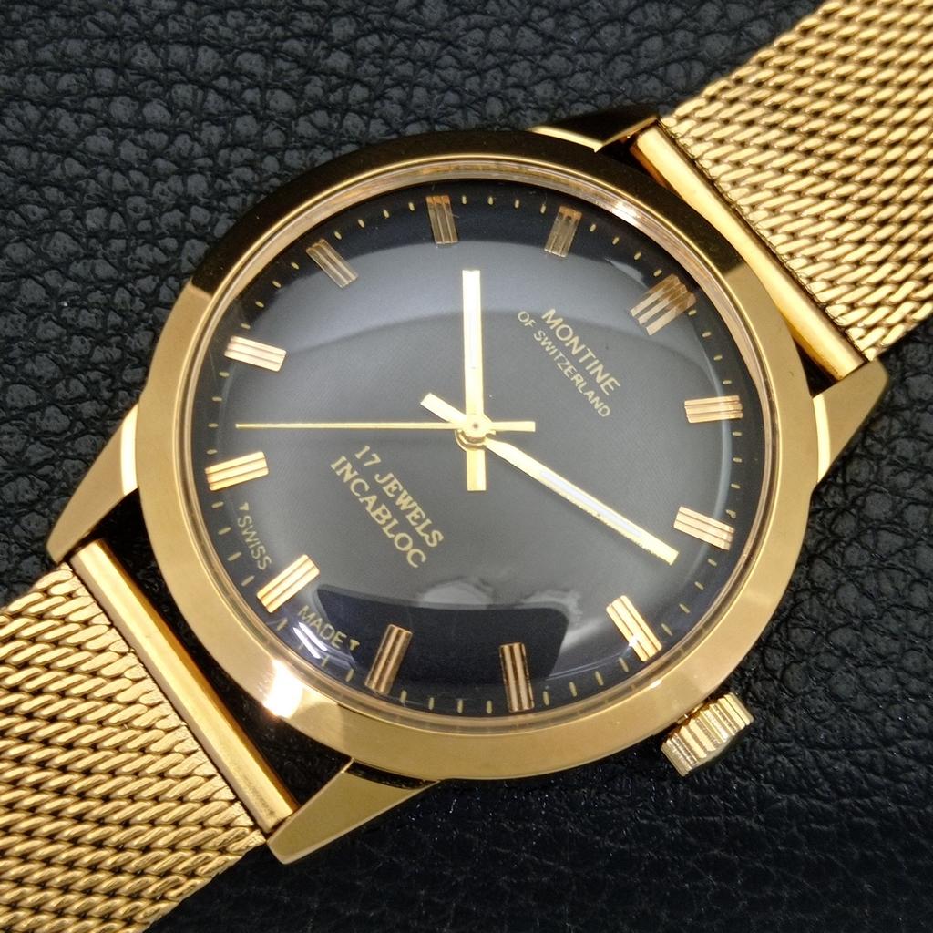 MONTINE DE SUISSE VINTAGE 17J INCABLOC MONTRE HOMME PLAQUÉE OR a285401-11