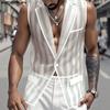 INCERUN Men Lapel Sleeveless Buttons Striped Transparent Mesh Sheer Waistcoats