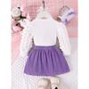 Children's Sweet Suit Spring and Autumn Girls Bubble Sleeve Love Top + Bow Skirt 2pcs Kids 6M-3Y Clothing