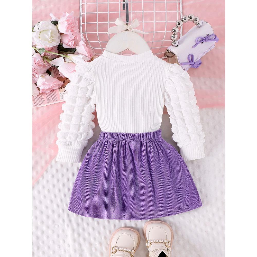Children's Sweet Suit Spring and Autumn Girls Bubble Sleeve Love Top + Bow Skirt 2pcs Kids 6M-3Y Clothing