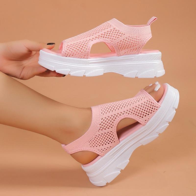 Women's Knitted Sport Sandals, Platform Peep-Toe Flats, Breathable Summer Shoes Wholesale for Women