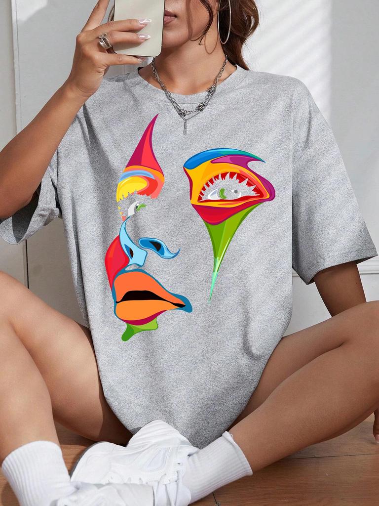 Women's Plus Size T-shirt Graphic Short Sleeve Clothing Top, Loose and Casual, Soft and Comfortable Breathable, Outdoor Sports