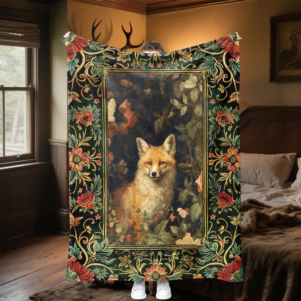 1pc Medieval style art fox blanket, al season lightweigh Poster blanket home office outdoor nap multifunc Poster blanketional blanket