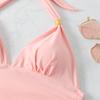 Damen Badeanzug mit bedruckten Trägern, Schlitz, Neckholder, plissiert, sexy, tief ausgeschnitten, Push-up, einfarbig, Bademode für Strand und Pool, Bikini 2024 Trend