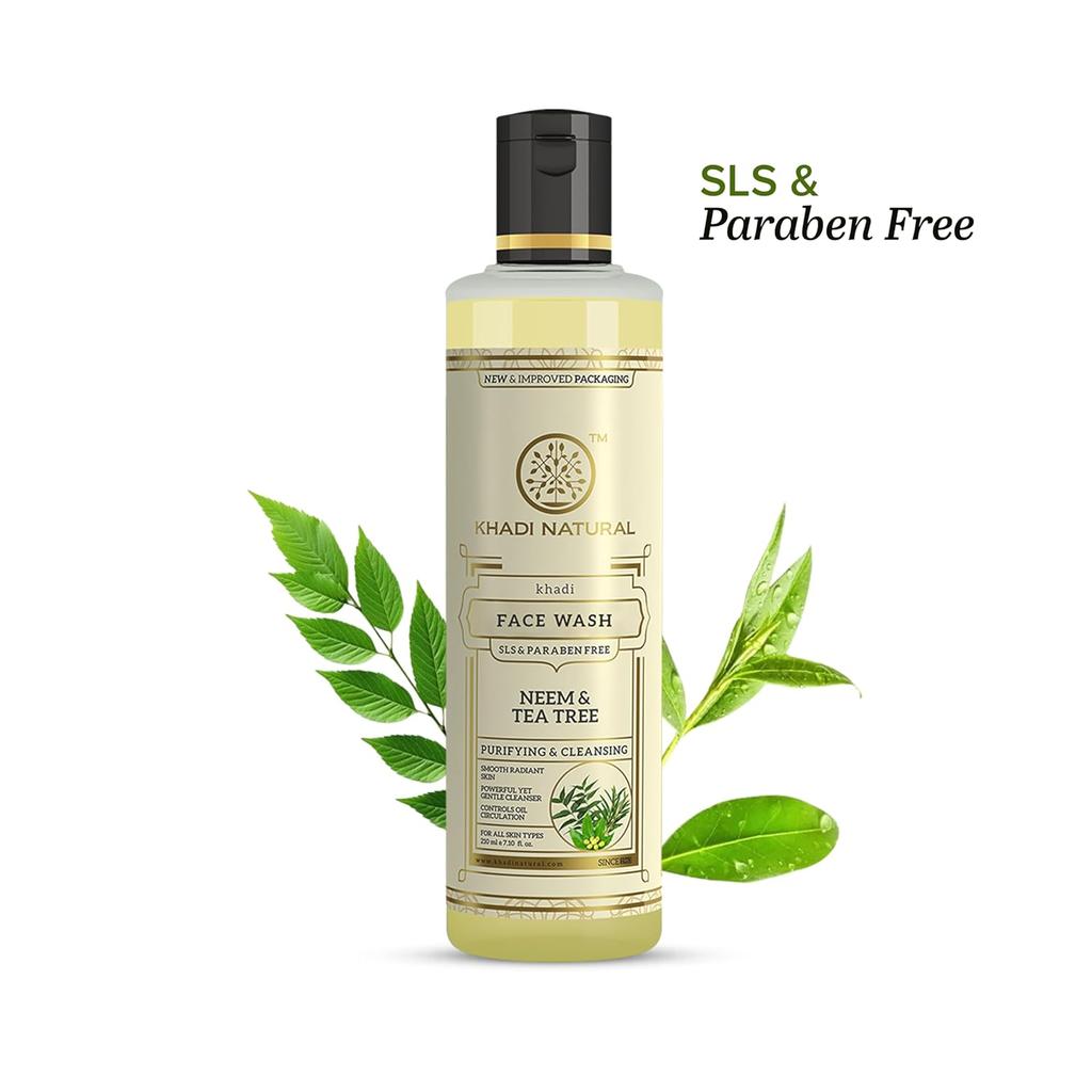 Khadi Natural Neem & Tea Tree Herbal Face Wash 210ml Pack For Glowing Skin And Acne Control