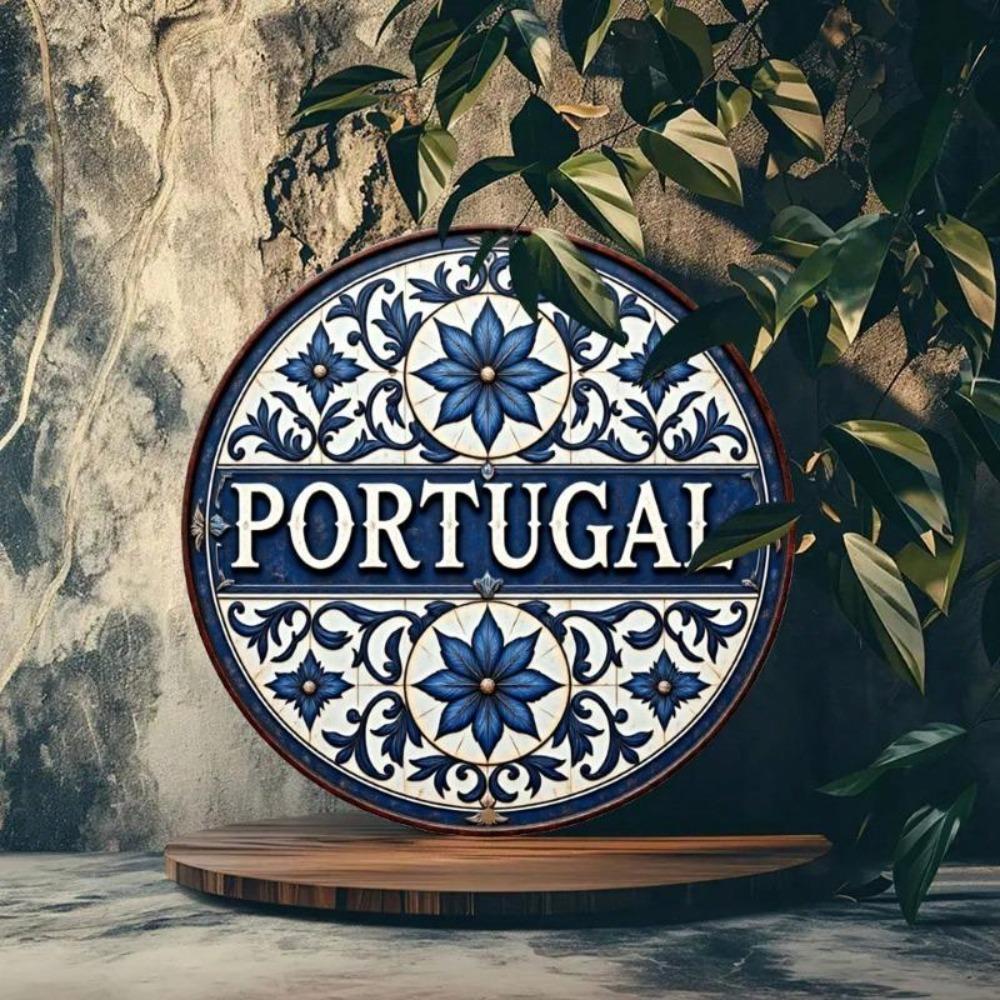 Modrobílý květinový keramický znak Portugalsko Cestování Kovové nástěnné umění Dekorace domu a zahrady