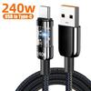 240W Super Fast Charging Cable USB C Interface Nylon Braided Transparent Type C High-speed Charger Wire Fast Charging Data Cord
