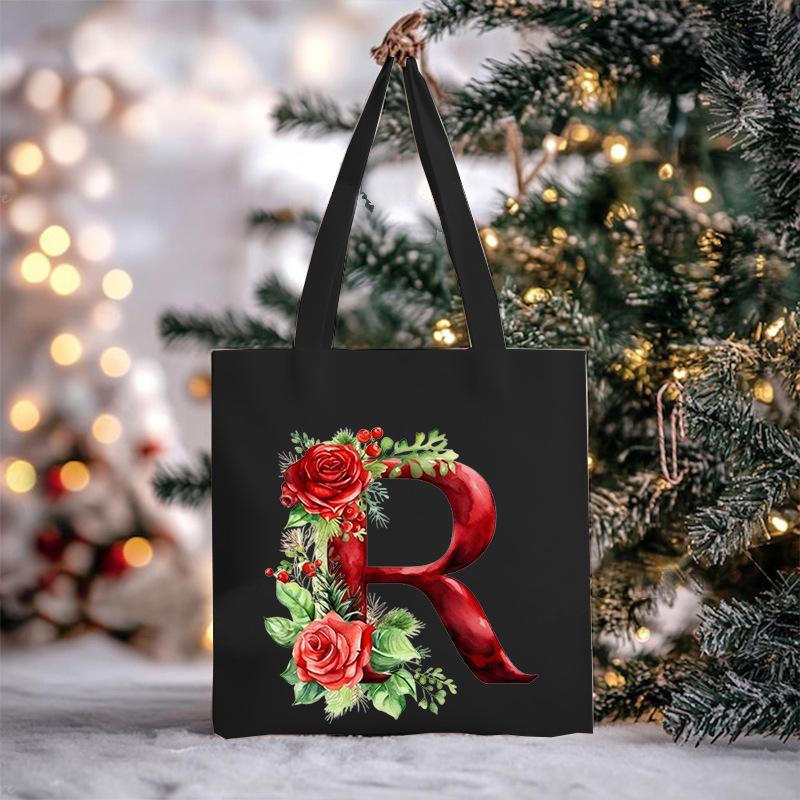 Christmas letter flower print niche trend tote bag shoulder bag