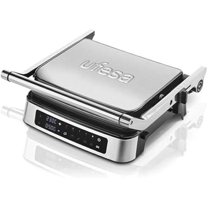Ufesa Everest Gril Électrique Digital, Presse à Paninis, Grill de Contact de 2000W, 5 Programmes Prédéfinis, Écran Tactile,