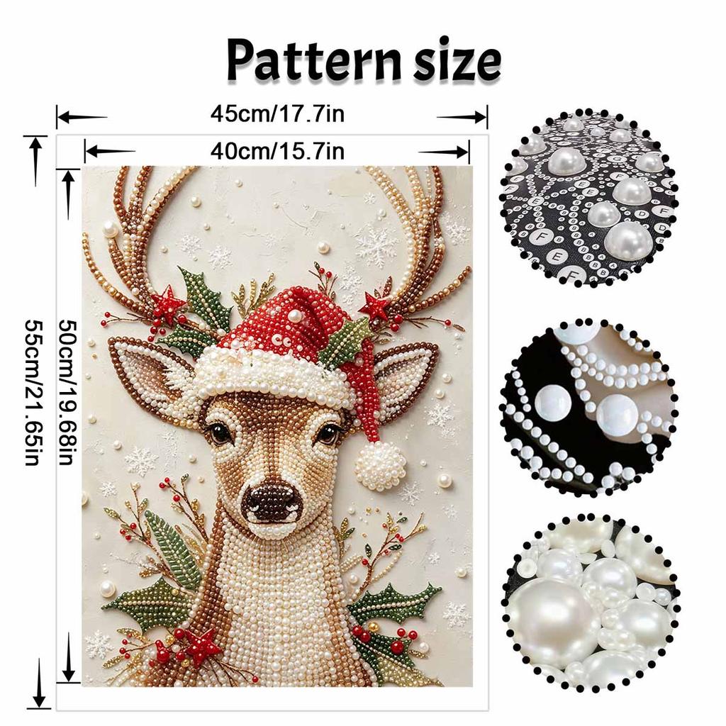 Frameless Pearl Painting Kit Festive Deer Christmas Aesthetic Wall Art DIY Sparkling Bead Canvas Room Decor Creative Craft
