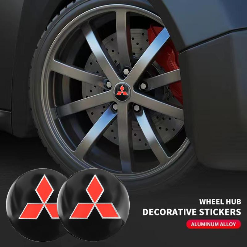4PC Car Wheel Center Emblem Sticker Hub Cap Badge Decals For Mitsubishi Eclipse Lancer Outlander Pajero ASX Colt I200 Delica Ex rlvc25