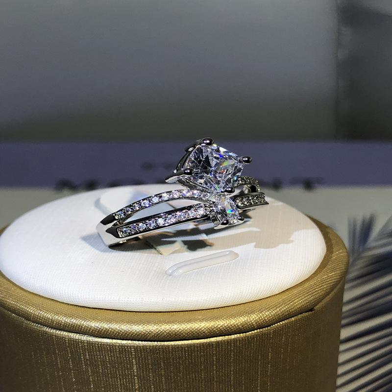 Fashionable and Trendy Diamond Rings, High End AAA Zircon Engagement Rings for Women, Classic Double Layer Ring Jewelry