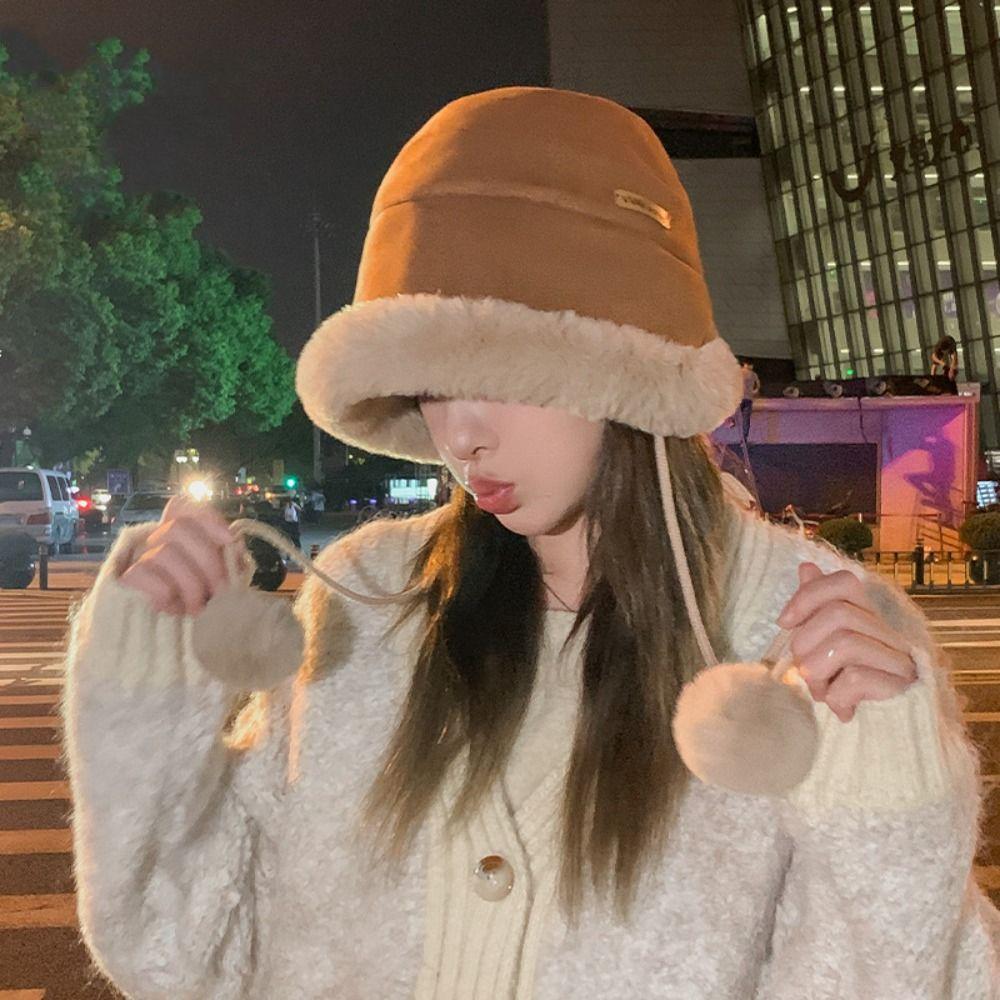 Autumn Winter Women's Plush Hat Ethnic Style Ear Protection Hat Fluffy Fur Bucket Hat  Female