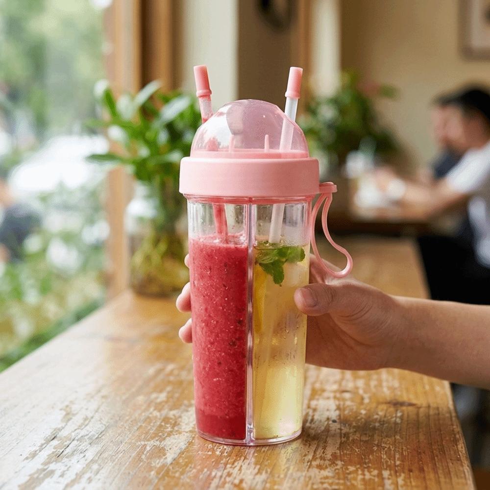 600ML Dual Drink Cup With Tubes Large Capacity Cup Portable Bottle Sport Tumbler Outdoor Sports